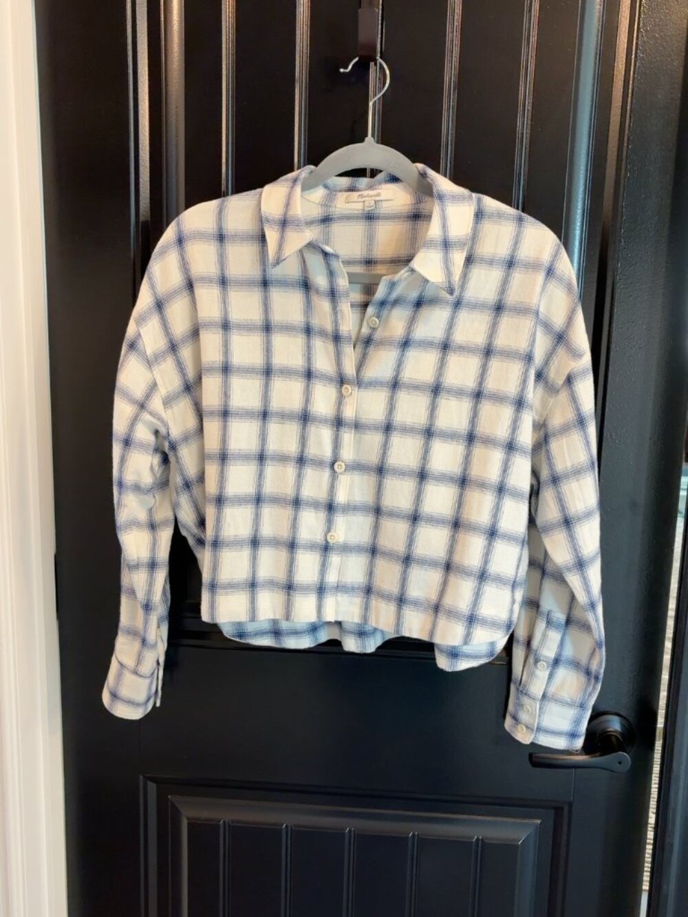 Madewell Blue & White Plaid Cropped Shirt -- Size S -- NWOT